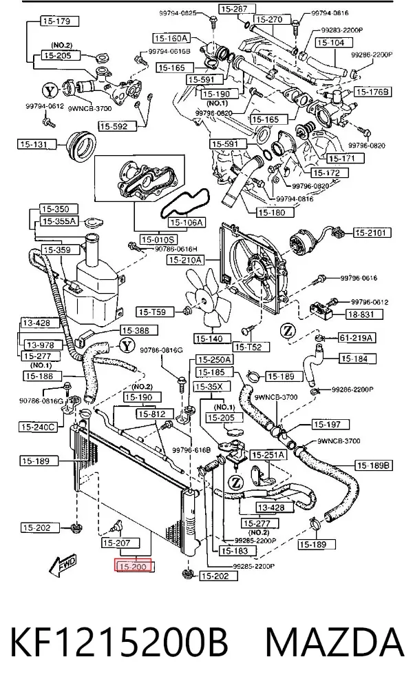 Radiador KF1215200B Mazda