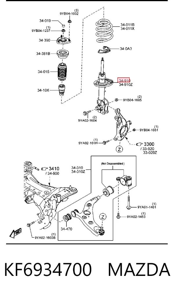 Amortiguador delantero derecho KF6934700 Mazda