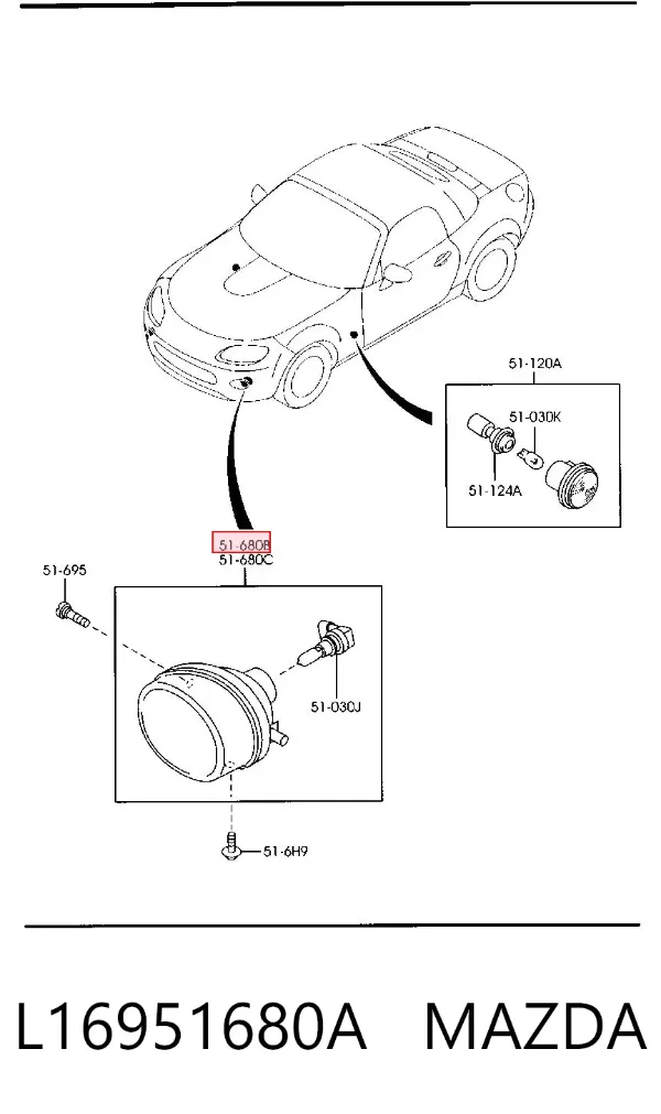Faro antiniebla derecho L16951680A Mazda