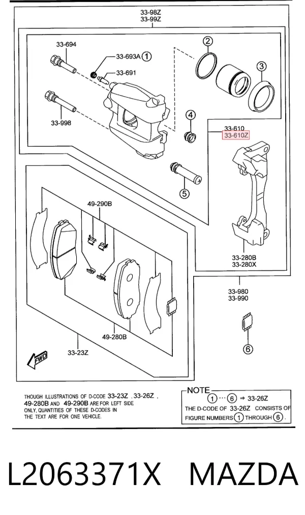 Pinza de freno delantera izquierda L2063371X Mazda