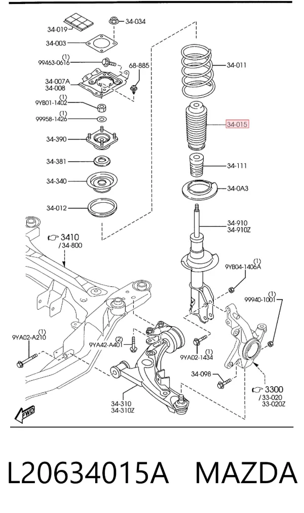 Fuelle, amortiguador delantero L20634015A Mazda