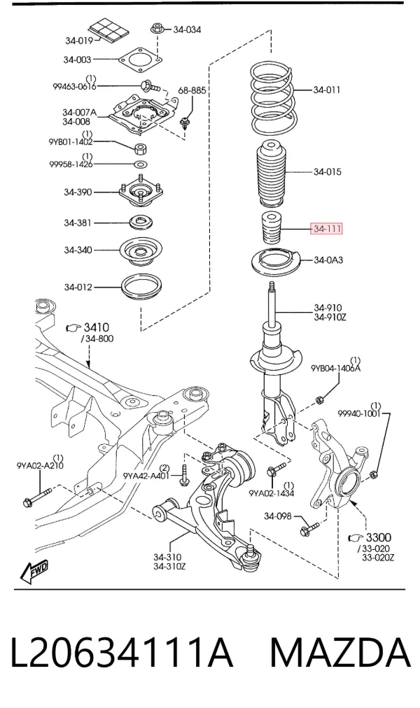 Tope de amortiguador delantero L20634111A Mazda
