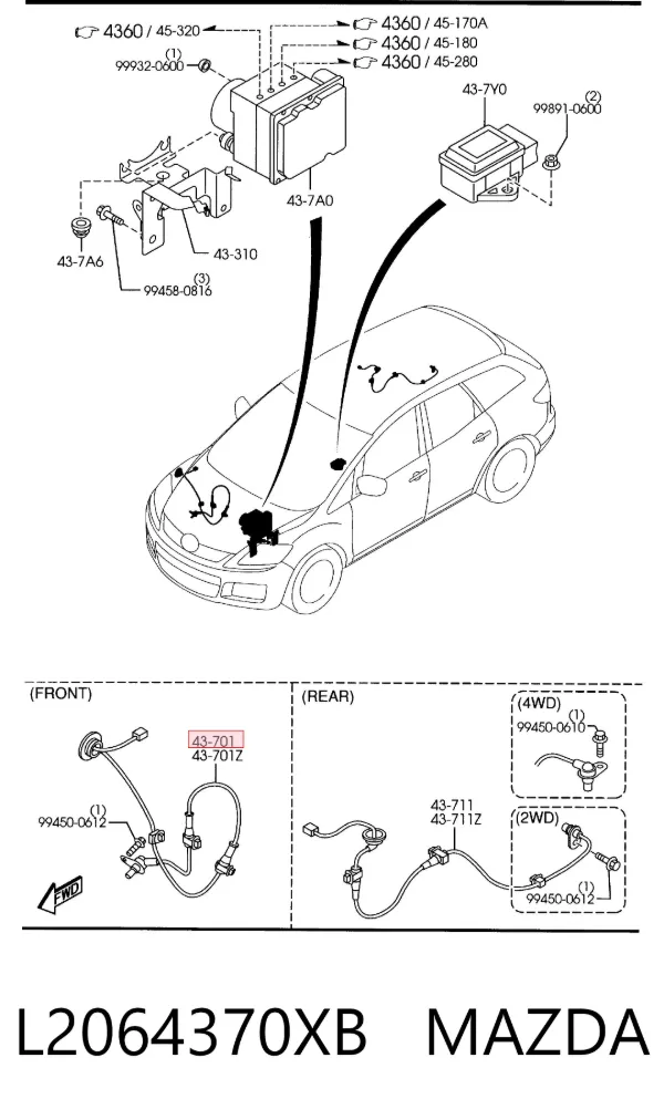 Sensor ABS delantero derecho L2064370XB Mazda
