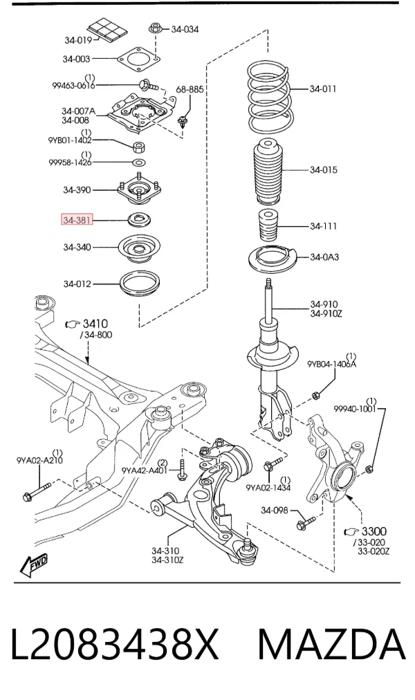 Rodamiento de soporte del amortiguador delantero L2083438X Mazda