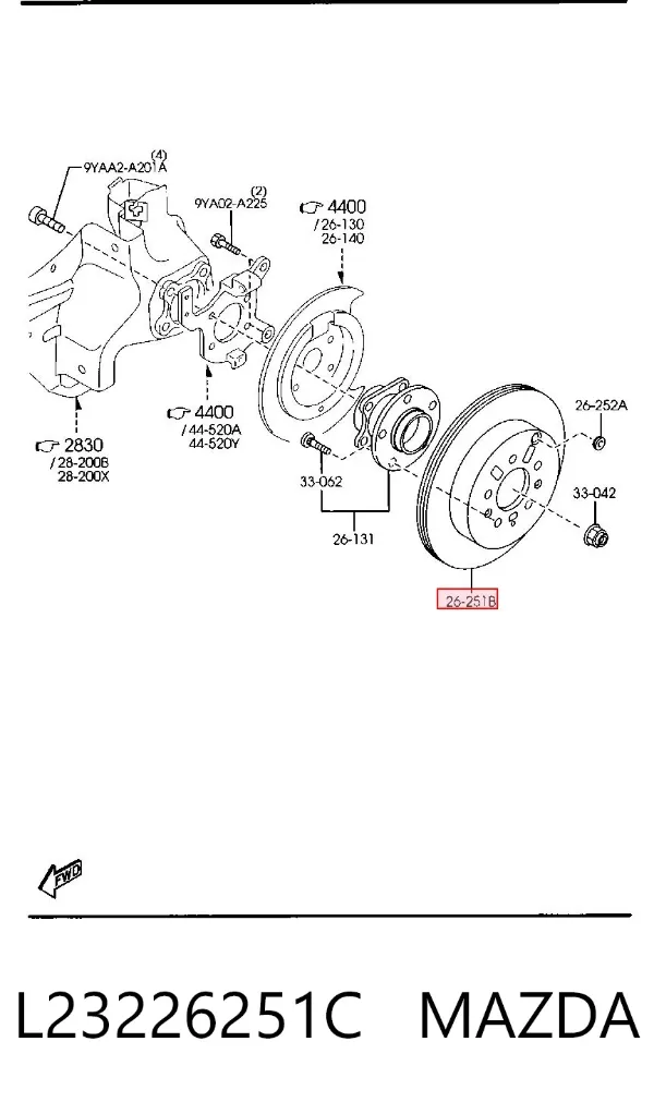 Disco de freno trasero L23226251C Mazda
