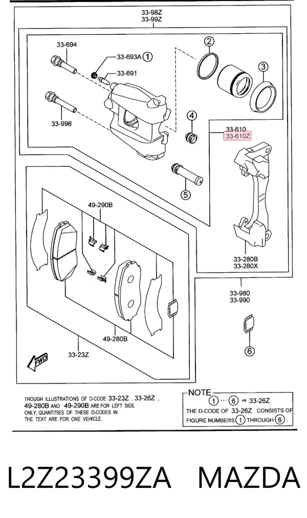 Pinza de freno delantera izquierda L2Z23399ZA Mazda