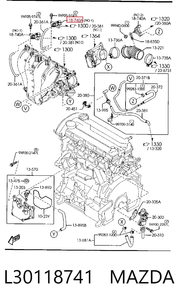 Válvula solenoide de control de presión de sobrealimentación L30118741 Mazda
