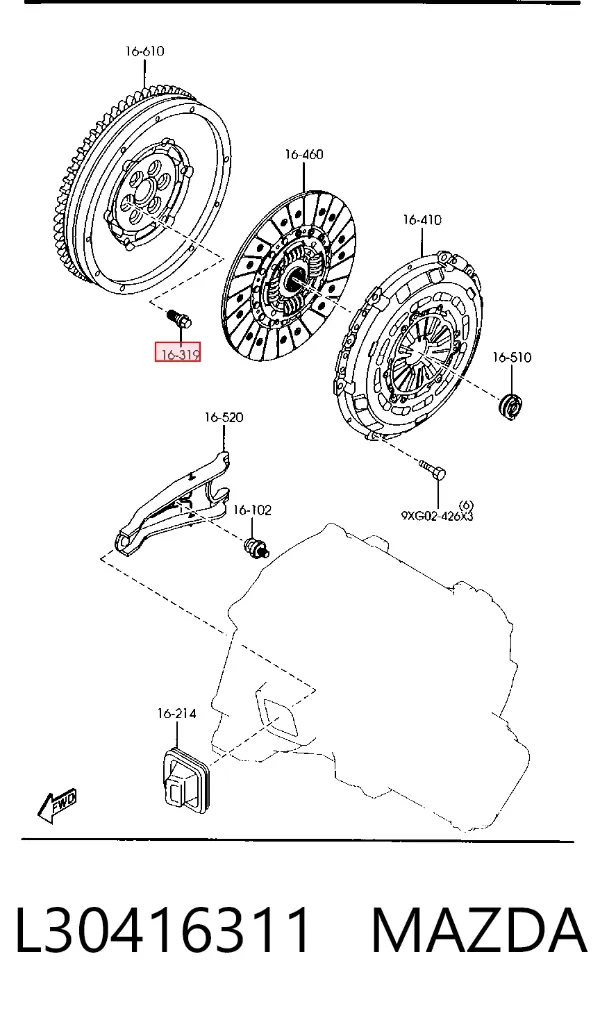 Perno de volante de inercia L30416311 Mazda