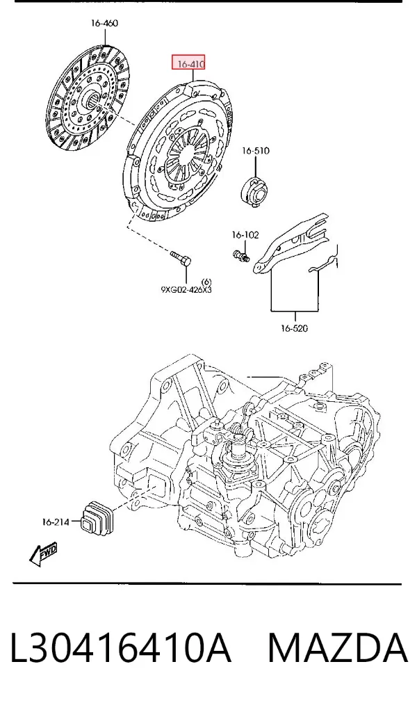Plato de presión de embrague L30416410A Mazda