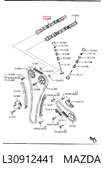 Árbol de levas de escape MAZDA L30912441