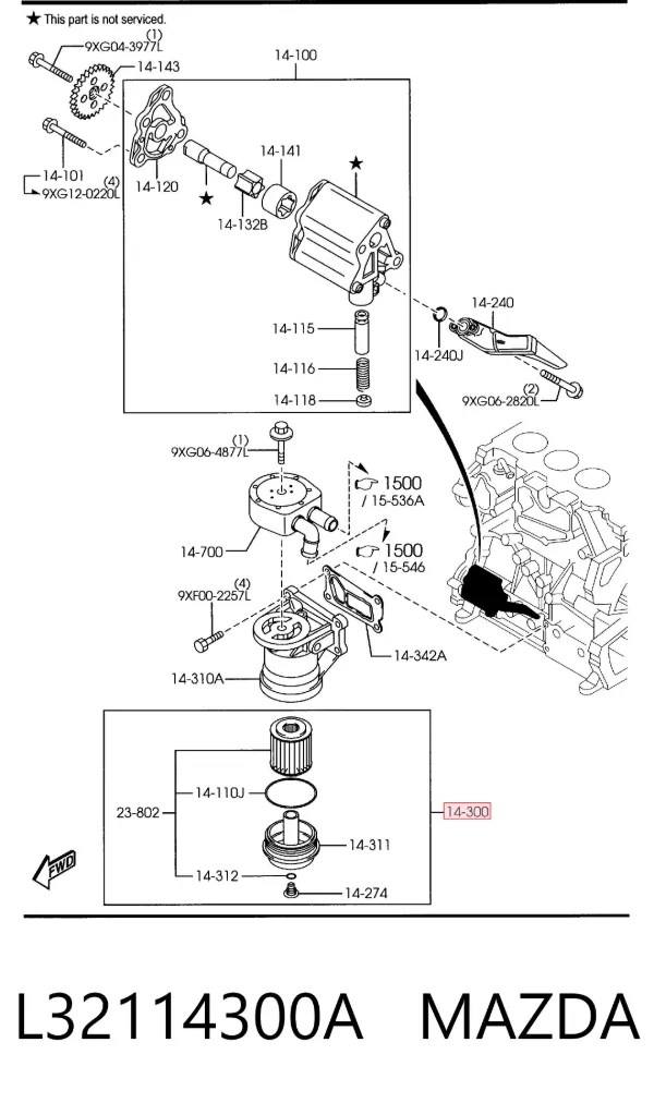Tapa del filtro de aceite L32114300A Mazda