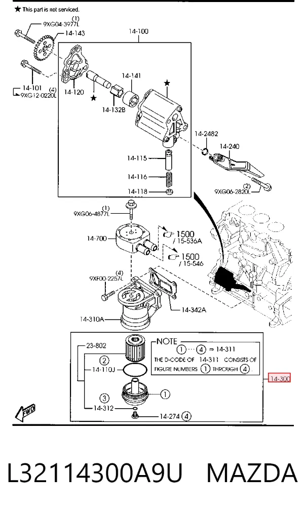 Tapa del filtro de aceite L32114300A9U Mazda