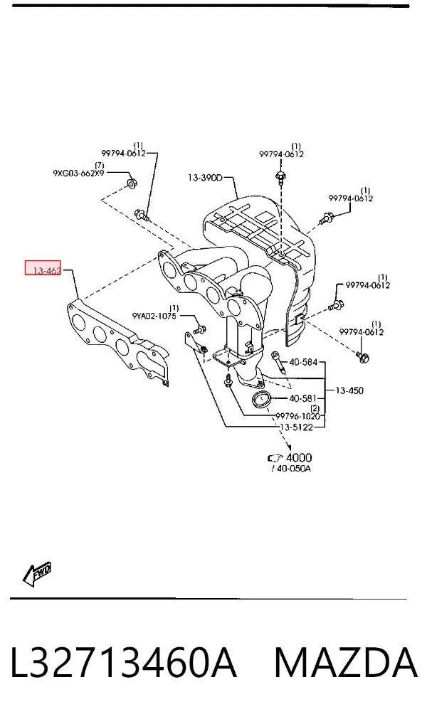 Junta colector escape L32713460A Mazda