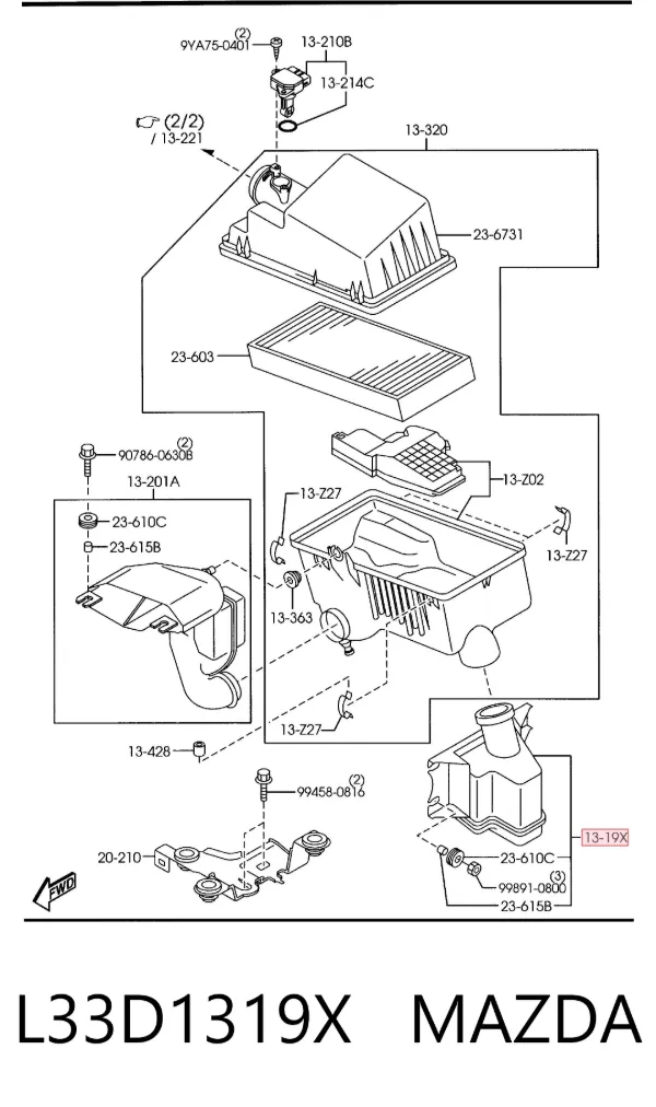 Resonador del filtro de aire L33D1319X Mazda