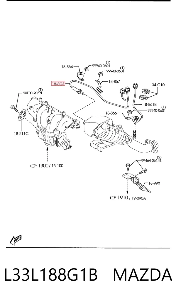 Sensor de oxígeno previo al catalizador L33L188G1B Mazda