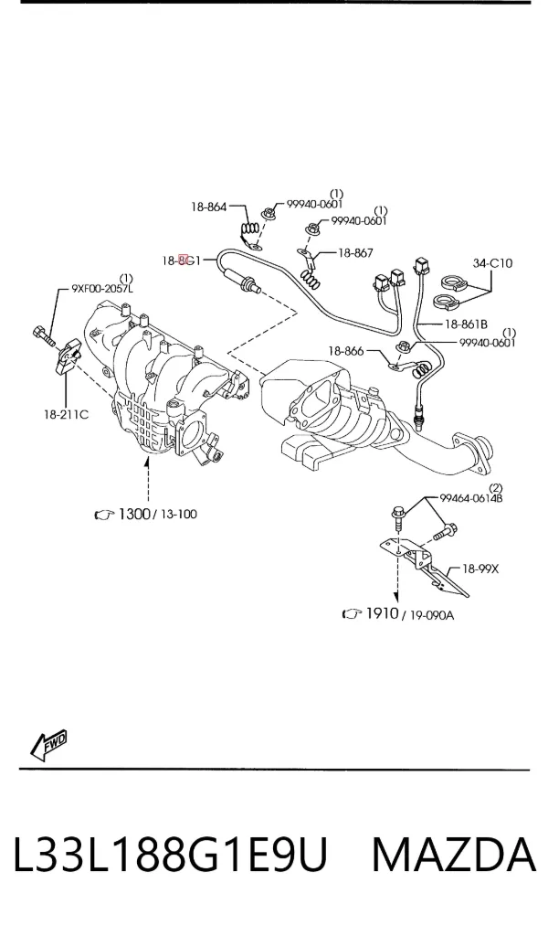 Sensor de oxígeno previo al catalizador L33L188G1E9U Mazda