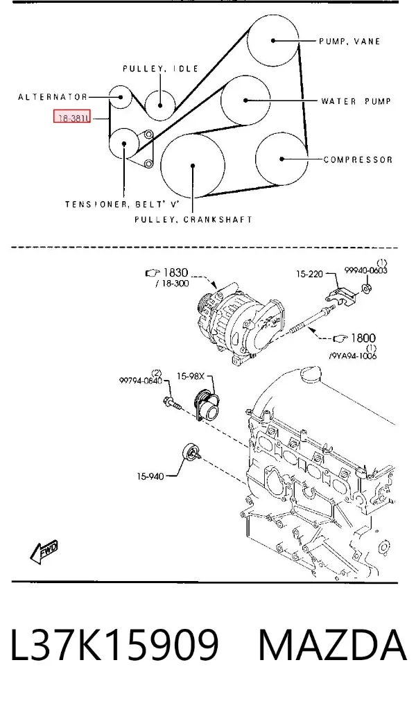 Correa de alternador L37K15909 Mazda