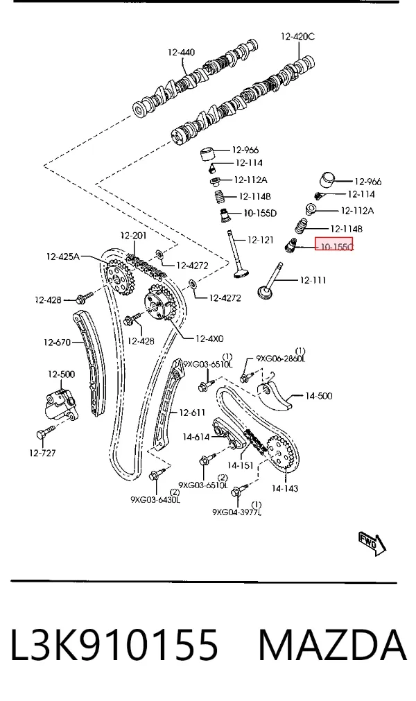 Retén de válvula de admisión L3K910155 Mazda