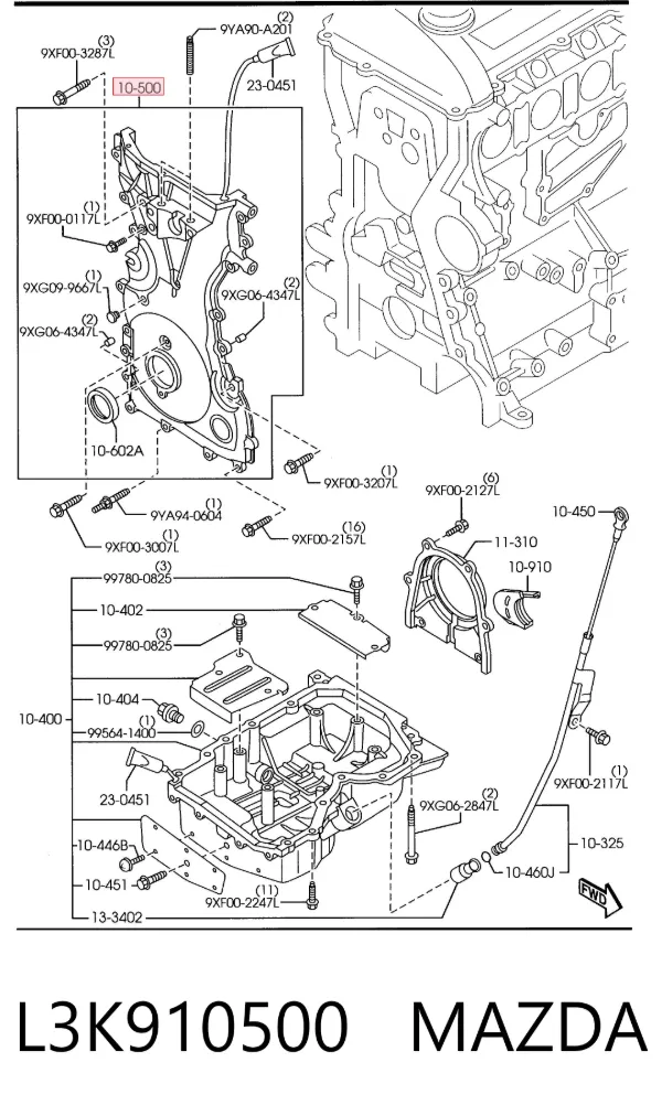 Tapa delantera del motor L3K910500 Mazda