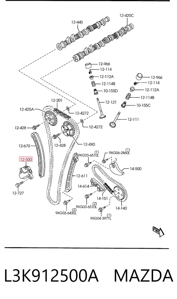 Tensor de cadena de distribución L3K912500A Mazda