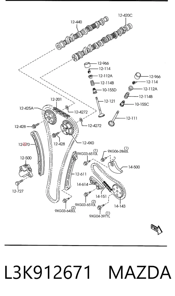Guía de cadena de distribución L3K912671 Mazda