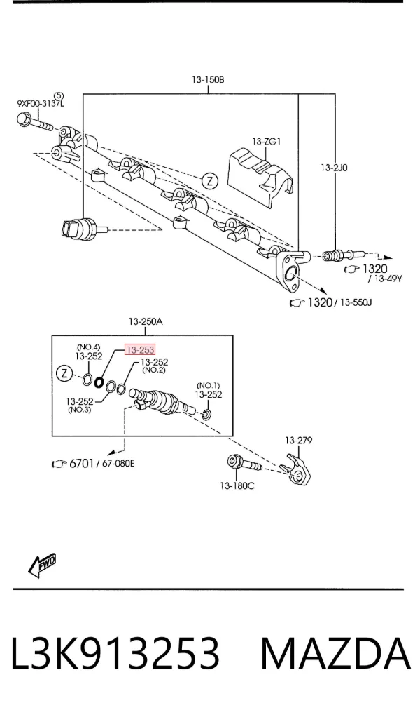 Junta de inyectores L3K913253 Mazda
