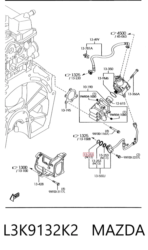 Anillo de sellado de la tubería de combustible L3K9132K2 Mazda