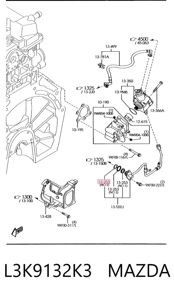 Anillo de sellado de la tubería de combustible L3K9132K3 Mazda