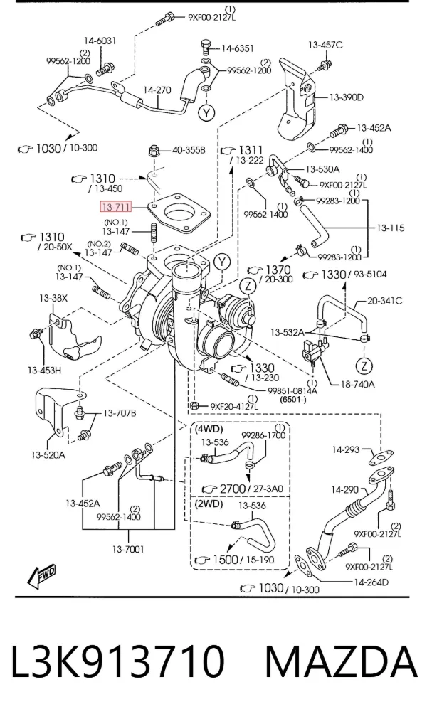 Junta de turbina de escape L3K913710 Mazda