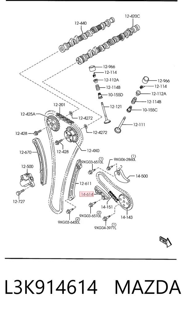 Tensor de cadena de la bomba de aceite L3K914614 Mazda