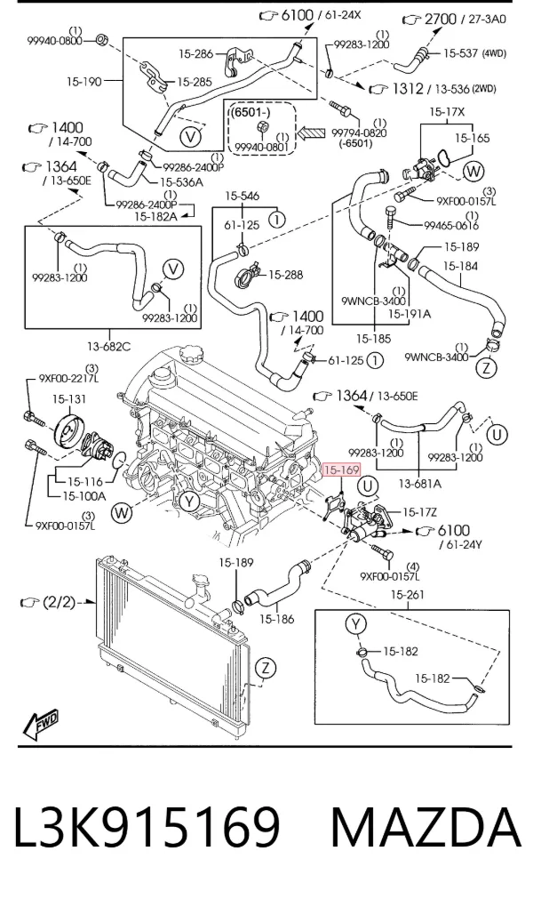 Junta de brida del sistema de refrigeración L3K915169 Mazda