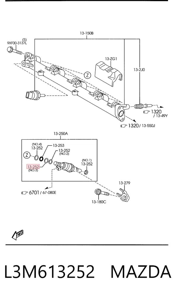 Junta de inyectores L3M613252 Mazda