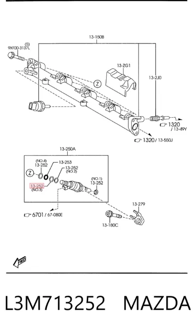 Arandela superior del inyector MAZDA L3M713252