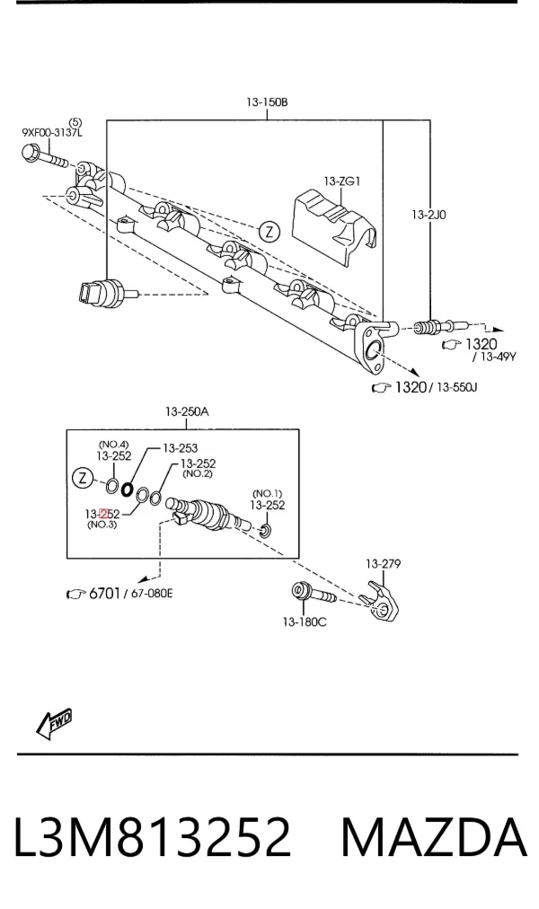 Junta de inyectores L3M813252 Mazda