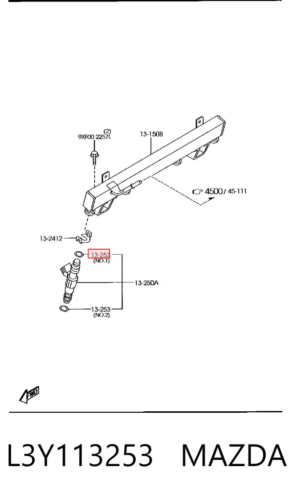 Junta de inyectores L3Y113253 Mazda