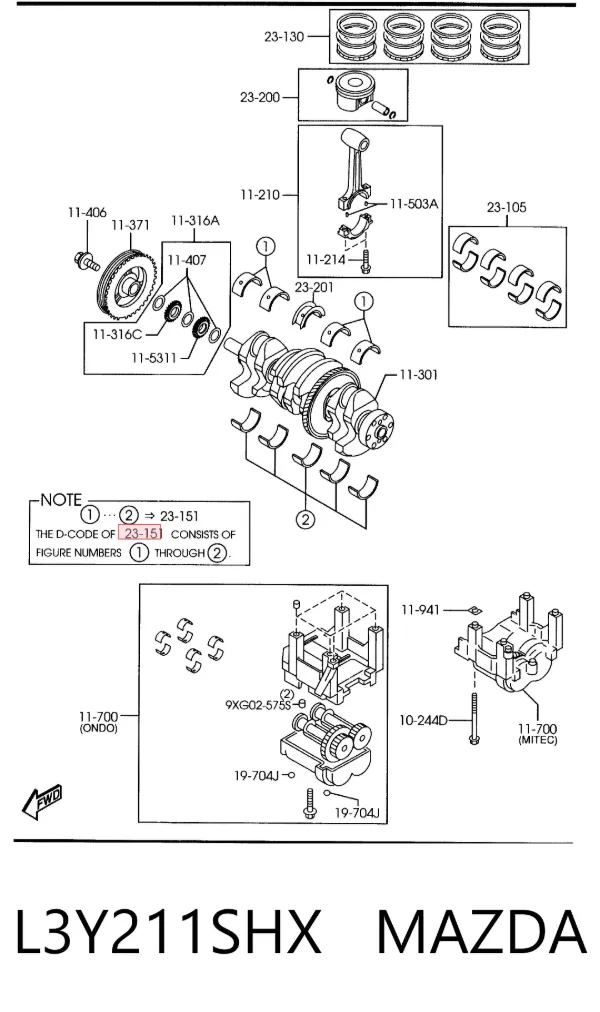 Juego de cojinetes de cigüeñal, cota de reparación (+0,50 mm) L3Y211SHX Mazda