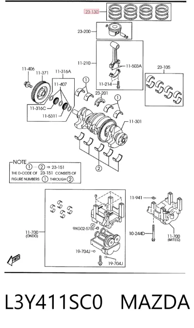 Juego de anillos de pistón, motor, STD MAZDA L3Y411SC0