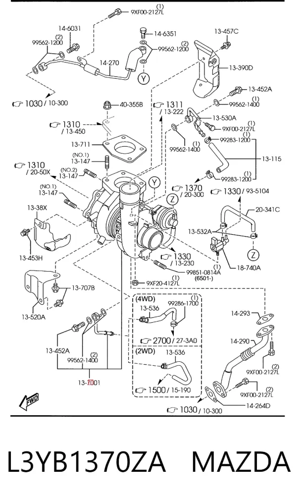 Turbocompresor L3YB1370ZA Mazda