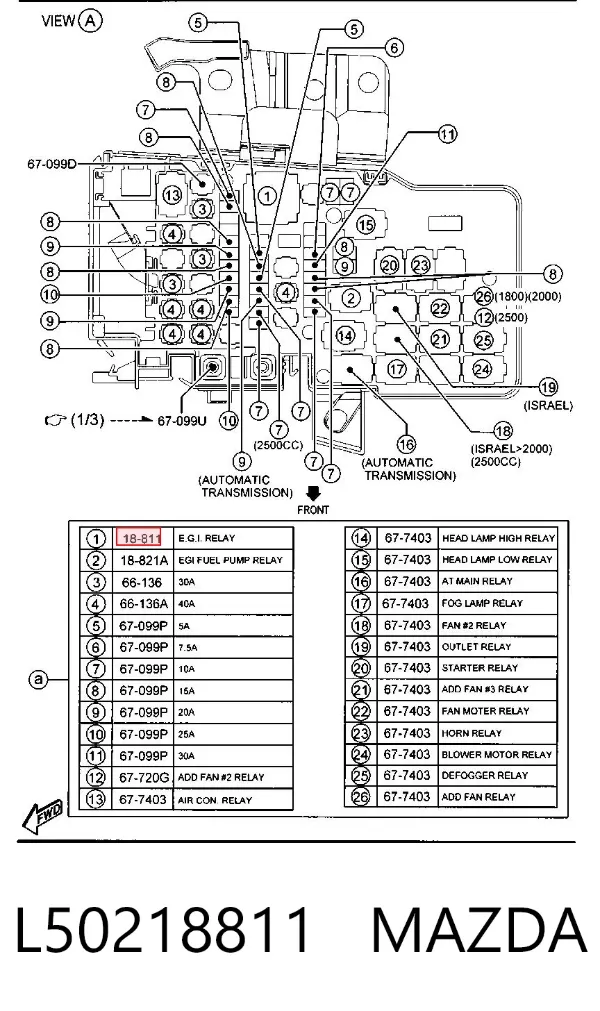 Relé eléctrico multifuncional L50218811 Mazda