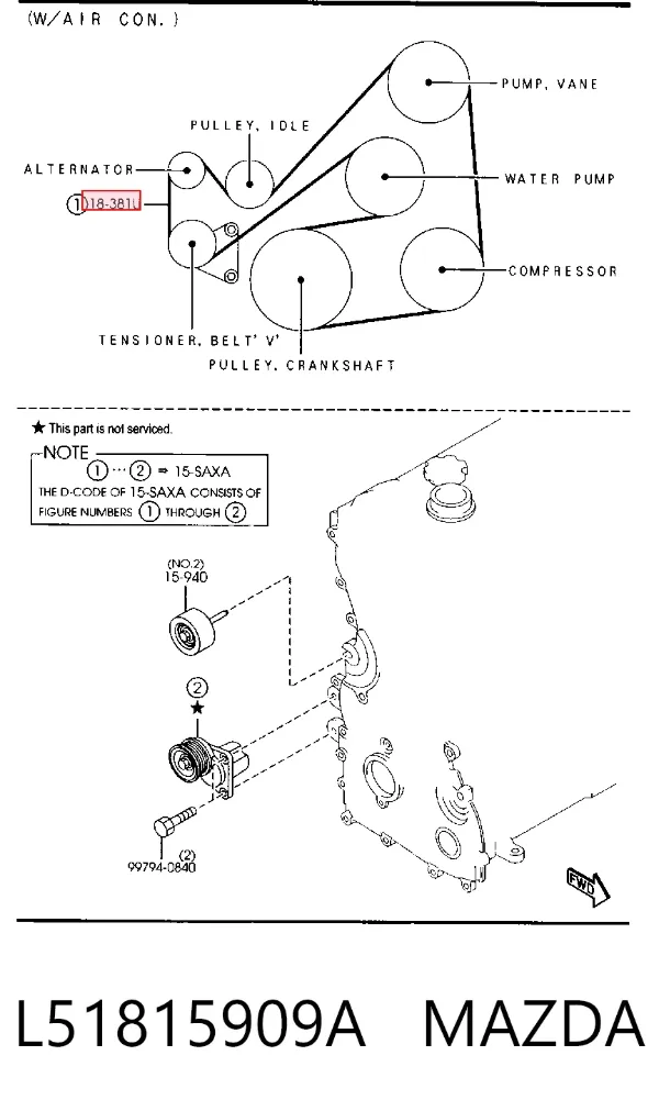 Correa de alternador L51815909A Mazda