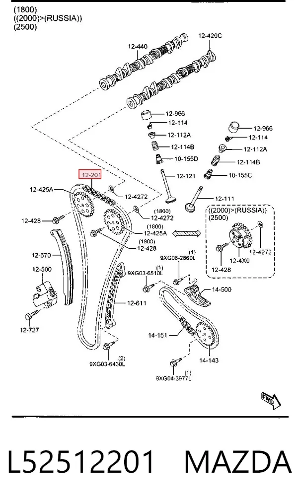 Cadena de distribución L52512201 Mazda