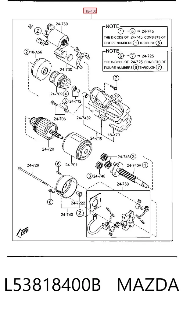 Motor de arranque L53818400B Mazda