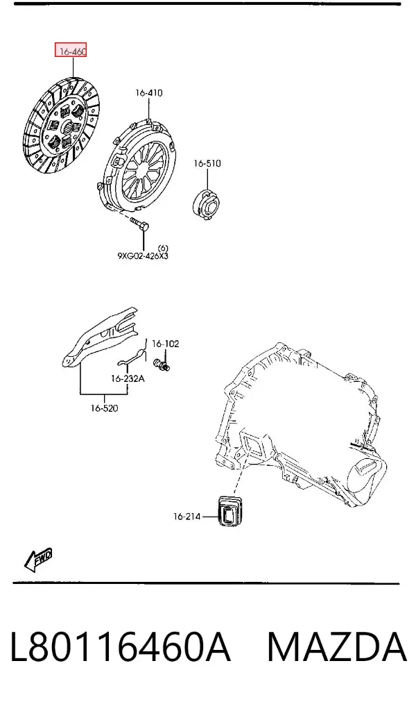 Disco de embrague L80116460A Mazda