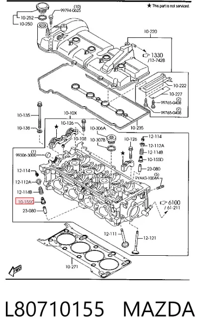 Retén de válvula de admisión MAZDA L80710155