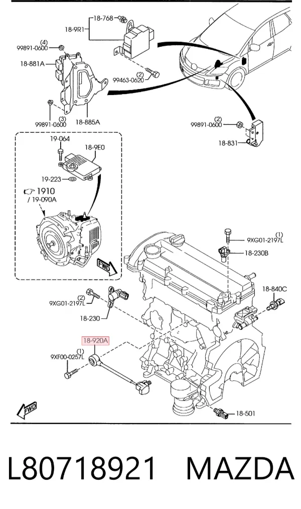 Sensor de detonacion L80718921 Mazda