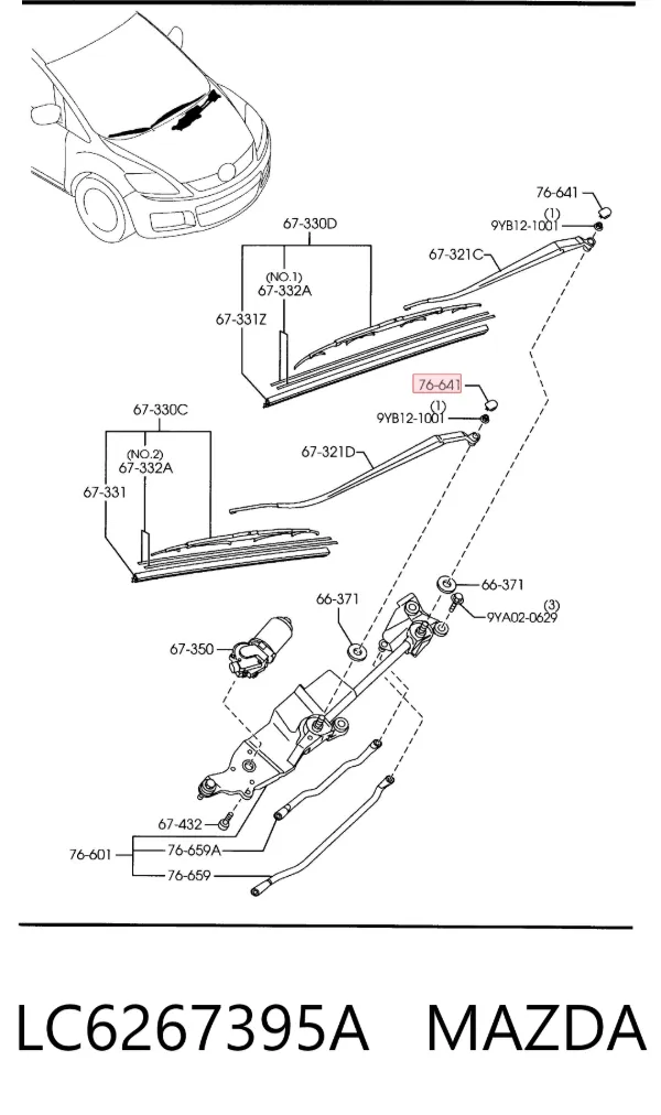 Tapa de la tuerca de fijación del brazo del limpiaparabrisas delantero LC6267395A Mazda