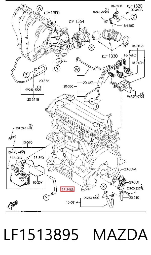 Tubo del sistema de recirculación de gases de escape EGR LF1513895 Mazda