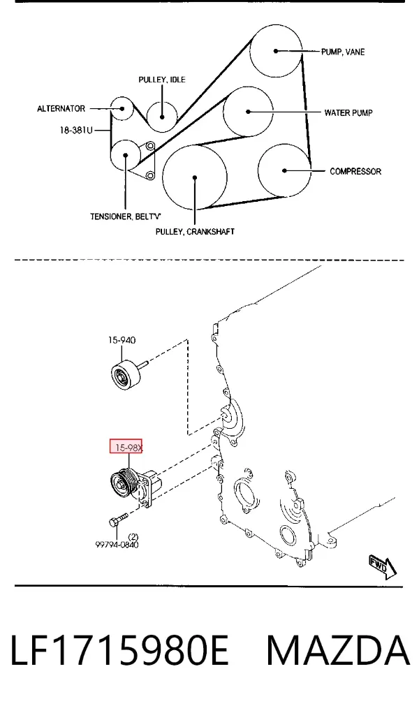 Tensor de correa poli V LF1715980E Mazda