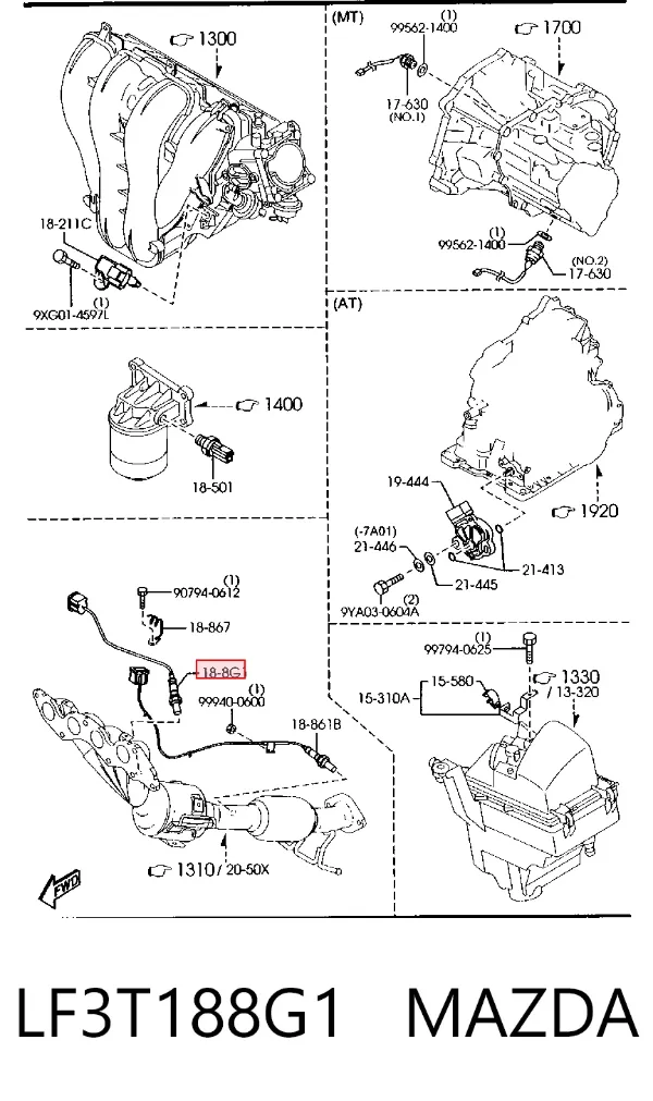 Sensor de oxígeno previo al catalizador LF3T188G1 Mazda