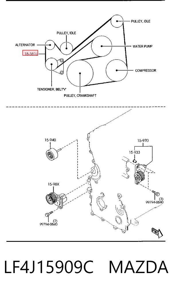 Correa de alternador LF4J15909C Mazda